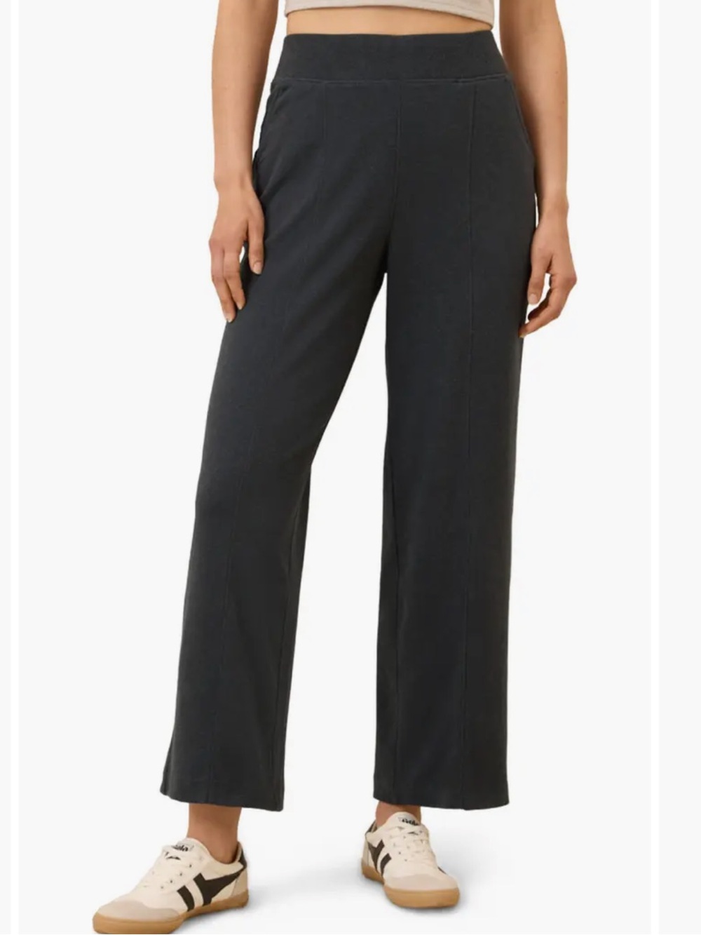 Pact Women's faded Black Wide-Leg Airplane pin tuck Track Pants XL